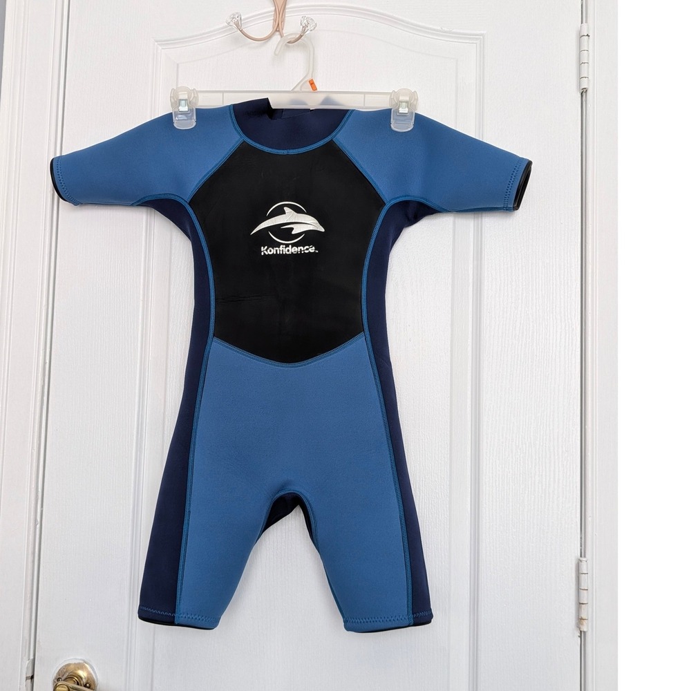 Konfidence Kids Shortie Wetsuit Blue Navy Short Sleeve Size 11-12 Years